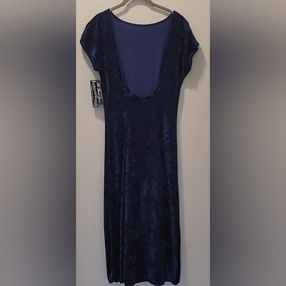 NWT Velvet Maxi Dress Size M Navy Blue Low Back Whimsigoth Deadstock Y2K 90s - Picture 8 of 13